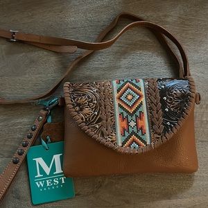 Montana West boho genuine leather Aztec embroidered convertible crossbody